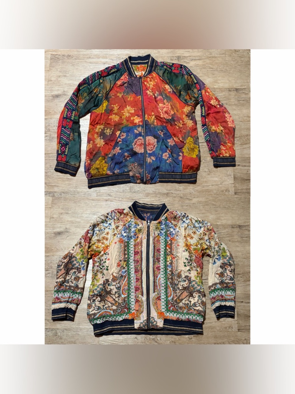 Johnny Was Reversible Silk Bomber Jacket Workshop Green size L